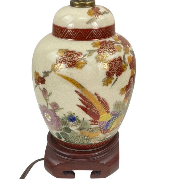 Antique Style Hand Painted Porcelain Table Lamp With Floral Pattern & Wooden Bas - Picture 11 of 11